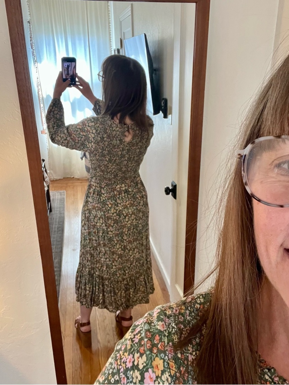 Old Navy Green Floral Midi Dress with Pink and Yellow Accents - Picture 3 of 6